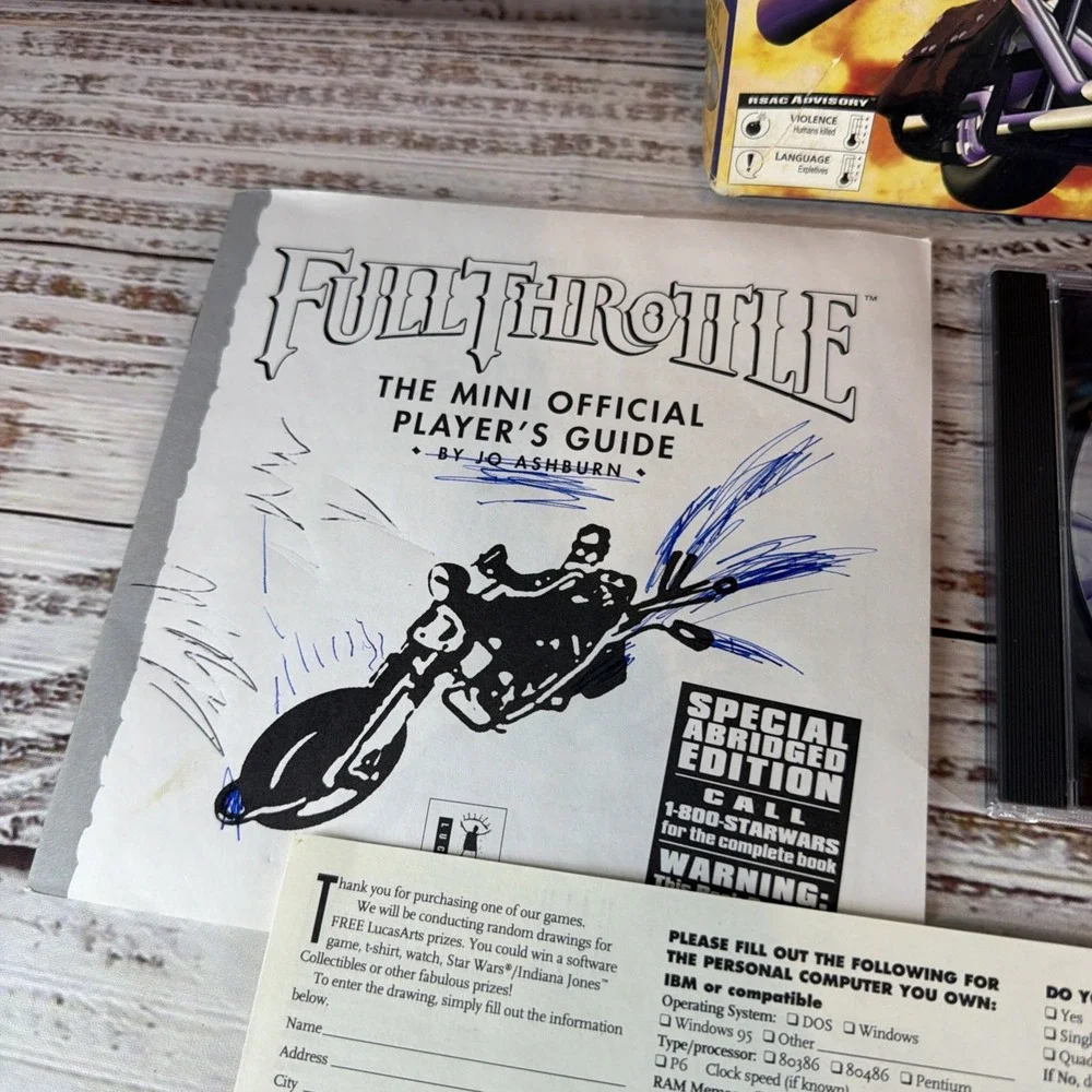 Full Throttle (PC, 1995) - LucasArts - Rare Complete (CIB) Big Box - VERY GOOD!